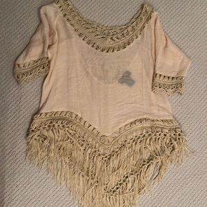 Boho festival top. Sheer with crocheted yolk, arm bands, bottom and back.